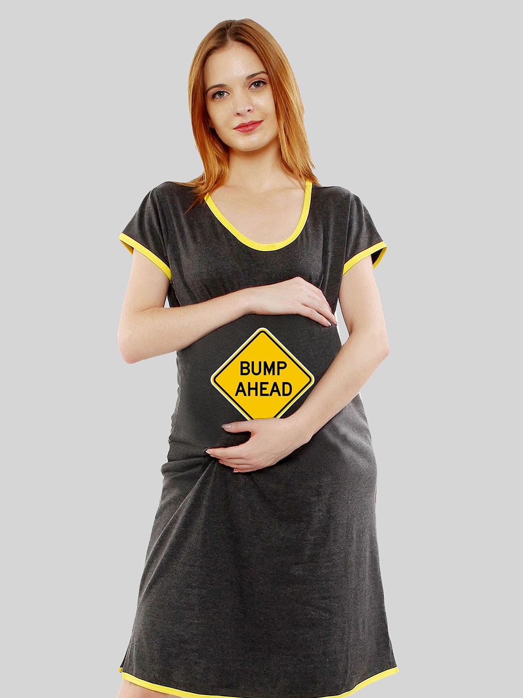 

SillyBoom Typography Printed Maternity T-Shirt Dress, Charcoal