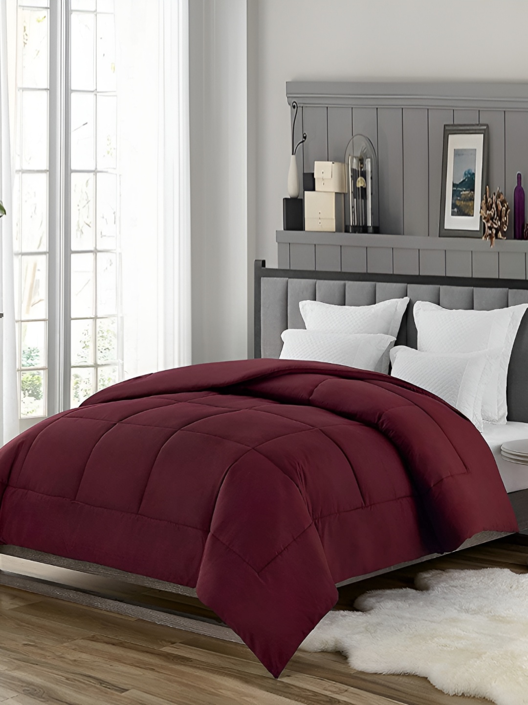 

LINENOVATION Magenta Mild Winter 150 GSM Double Bed Comforter, Maroon