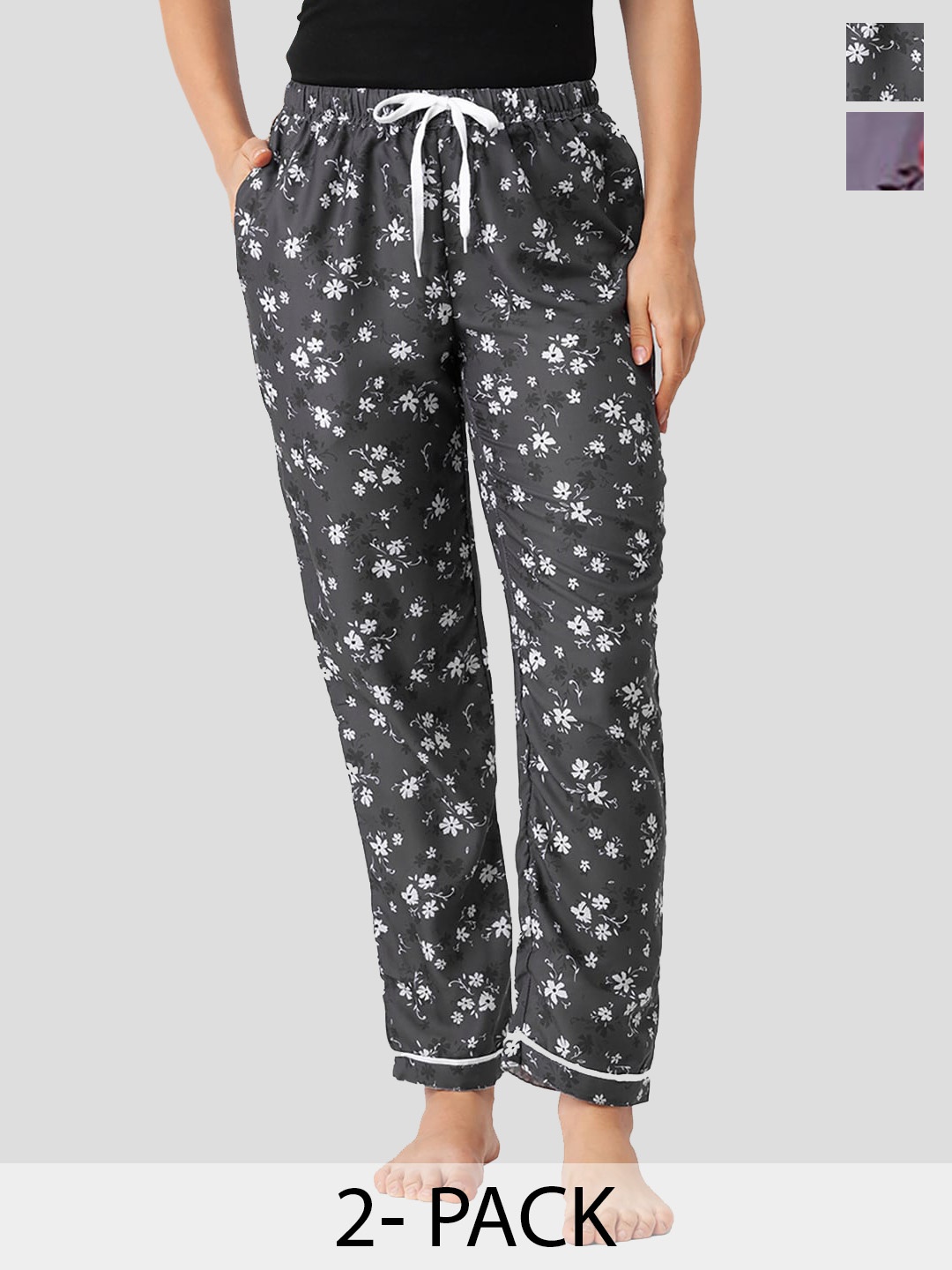 

NOIRA Pack Of 2 Mid-Rise Printed Lounge Pants, Black