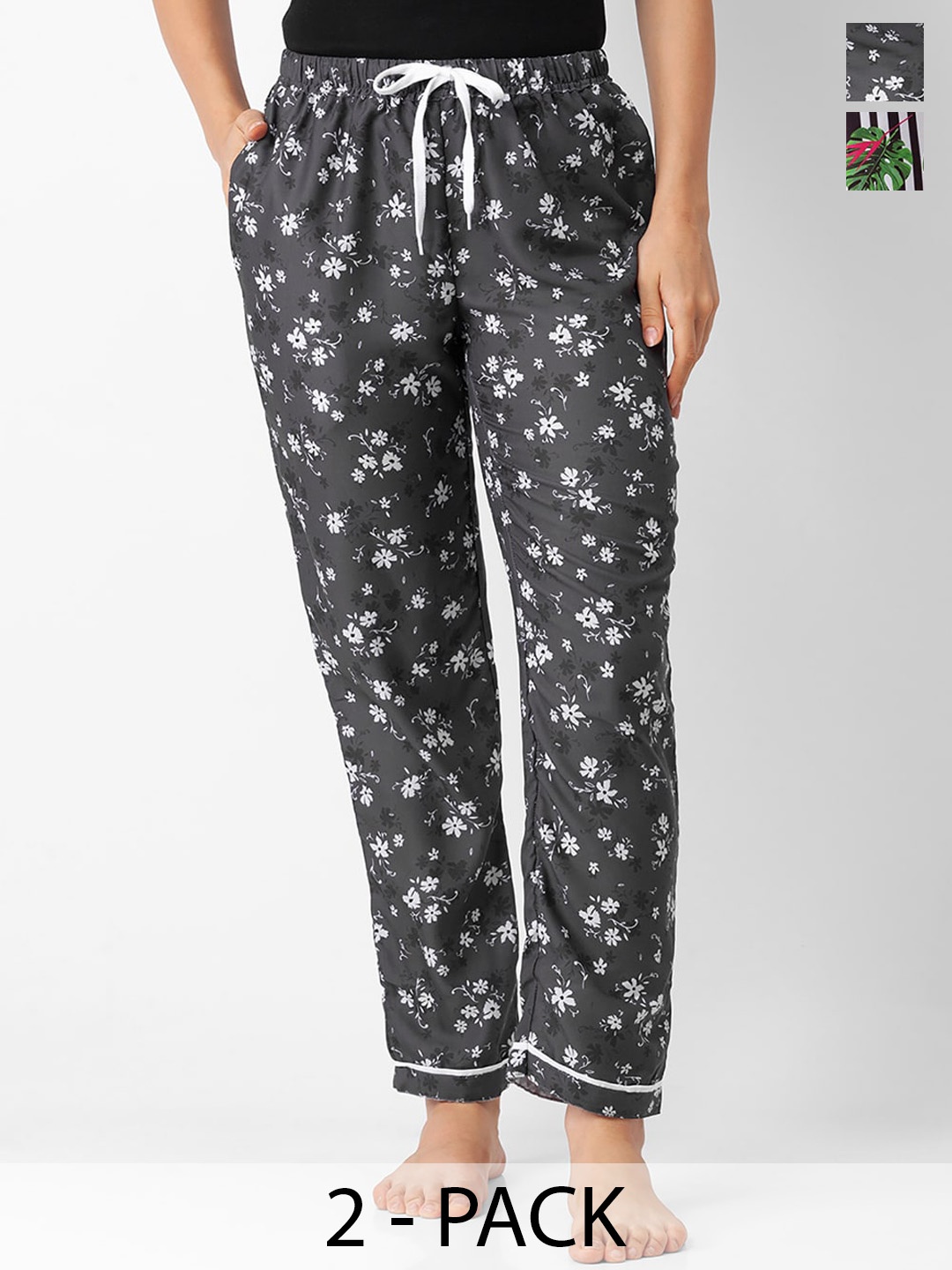 

NOIRA Women Pack Of 2 Printed Straight Lounge Pants, Grey