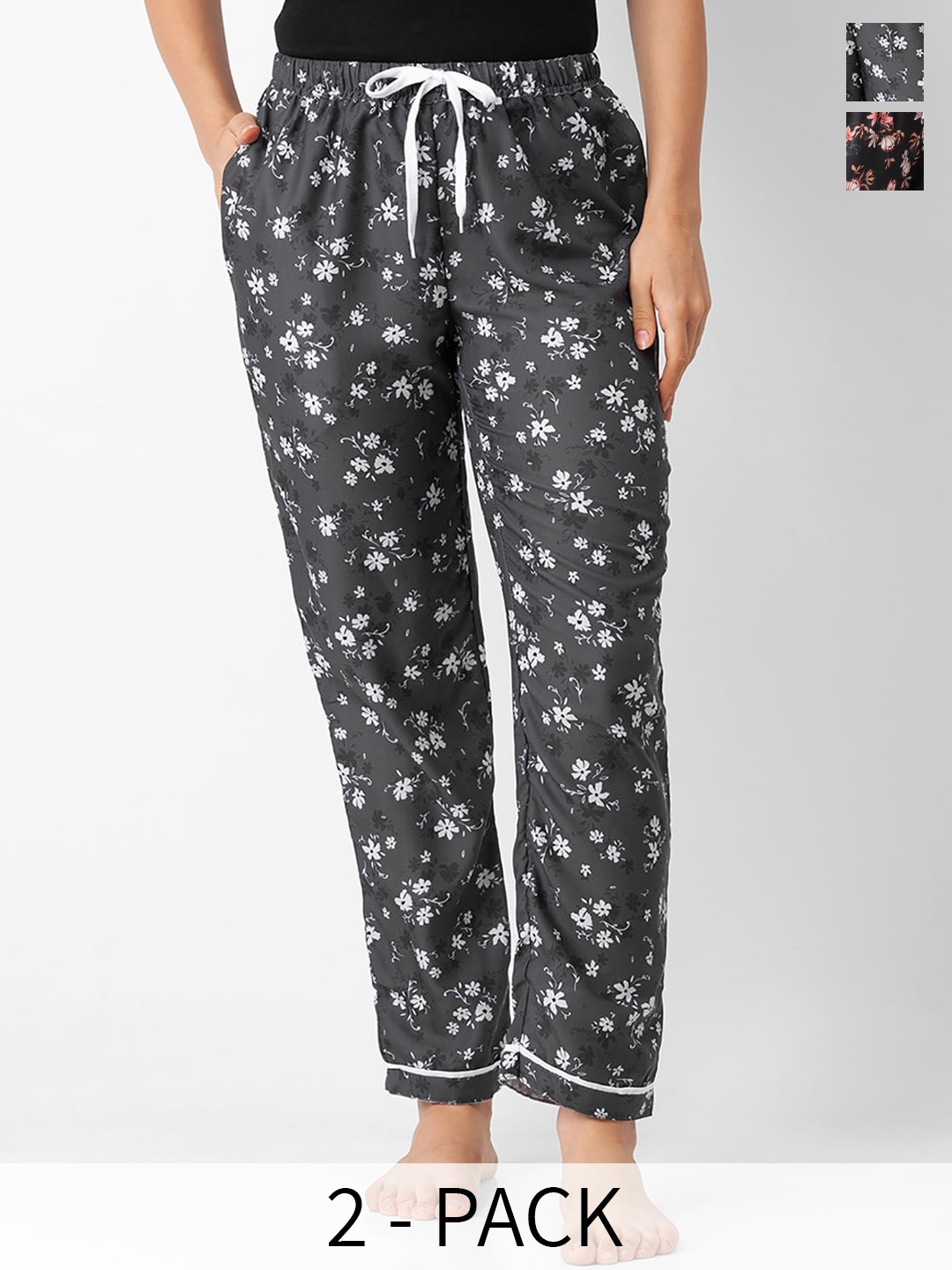 

NOIRA Pack Of 2 Mid-Rise Printed Lounge Pants, Black