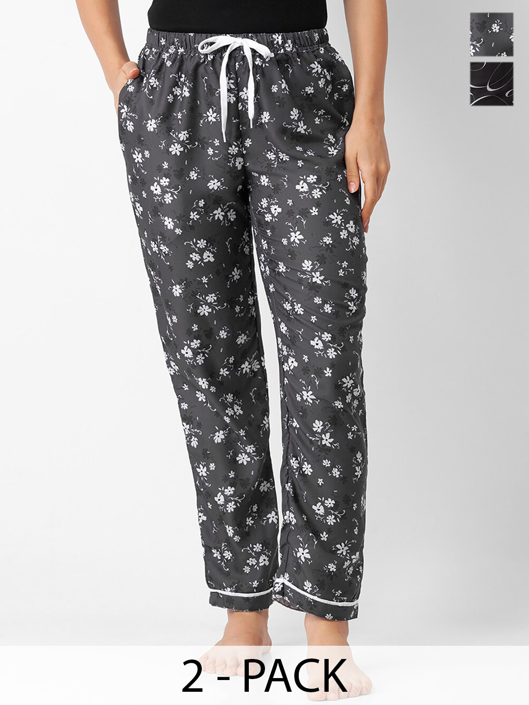 

NOIRA Pack Of 2 Mid-Rise Printed Lounge Pants, Black