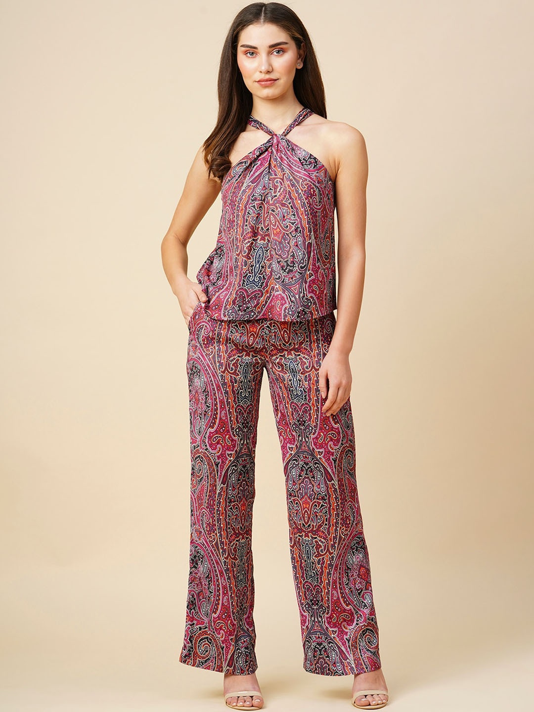 

Chemistry Printed Sleeveless Top &Trousers Co-Ords, Maroon