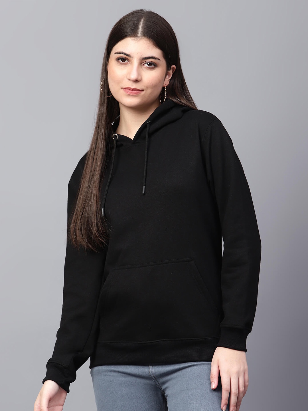 

TABADTOD Women Black Hooded Sweatshirt