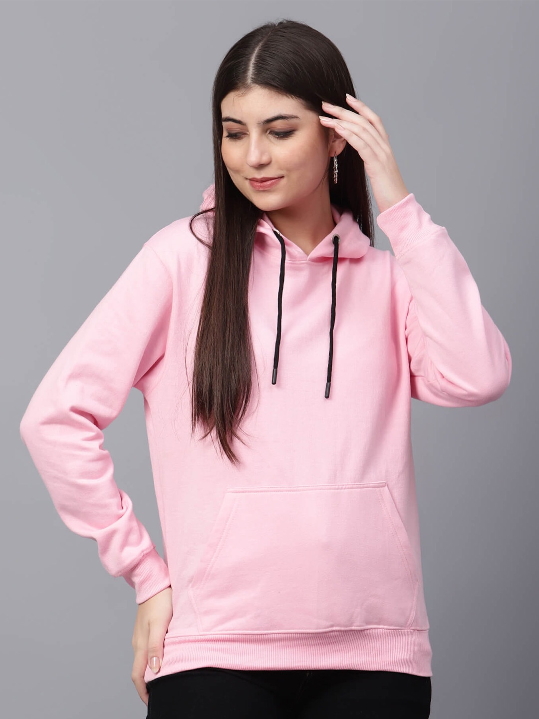 

TABADTOD Women Pink Hooded Sweatshirt
