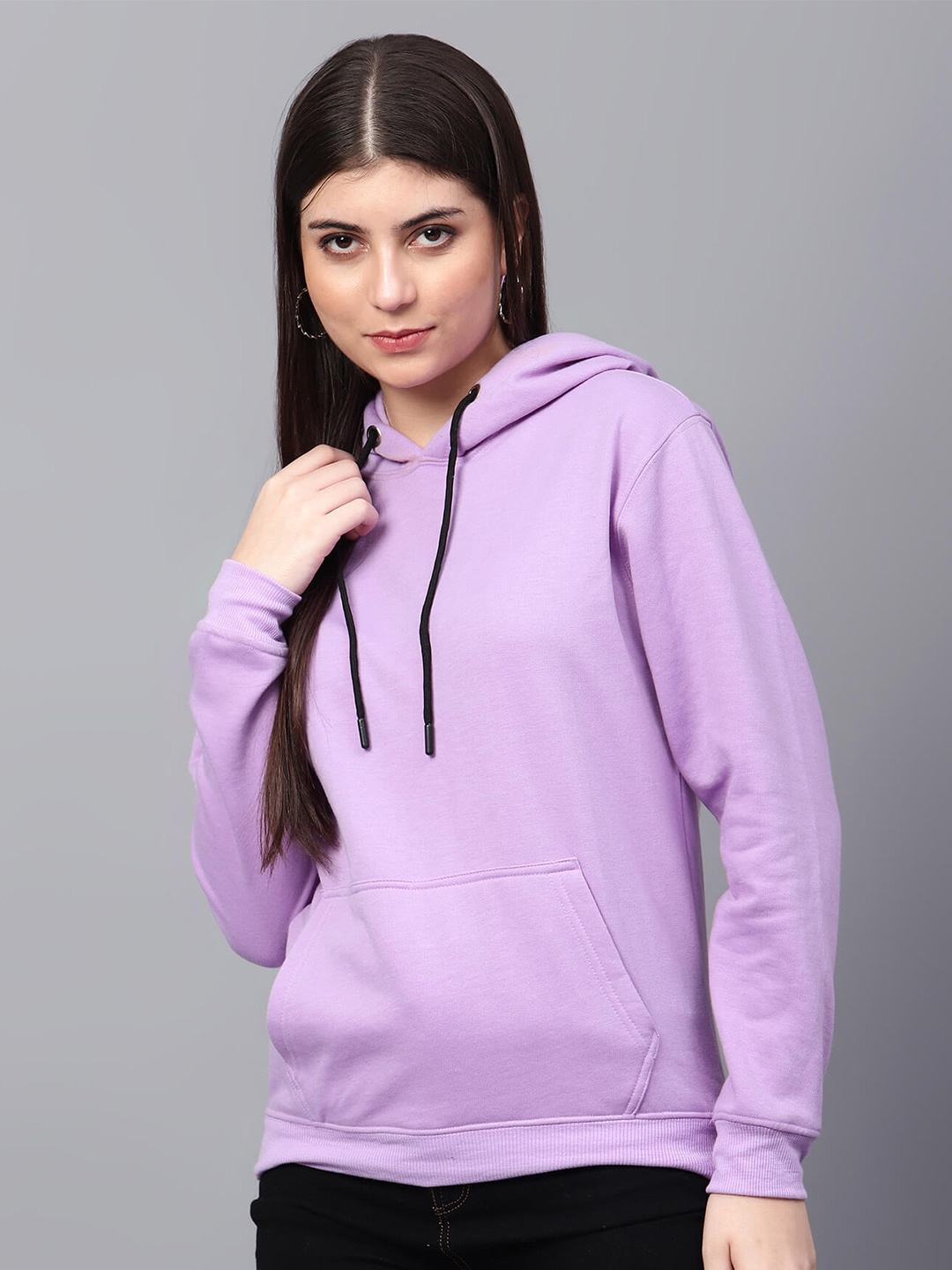 

TABADTOD Women Lavender Hooded Sweatshirt