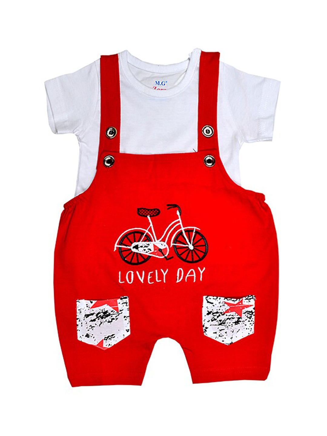 

BAESD Infant Kids Embroidered Pure Cotton Dungaree, Red