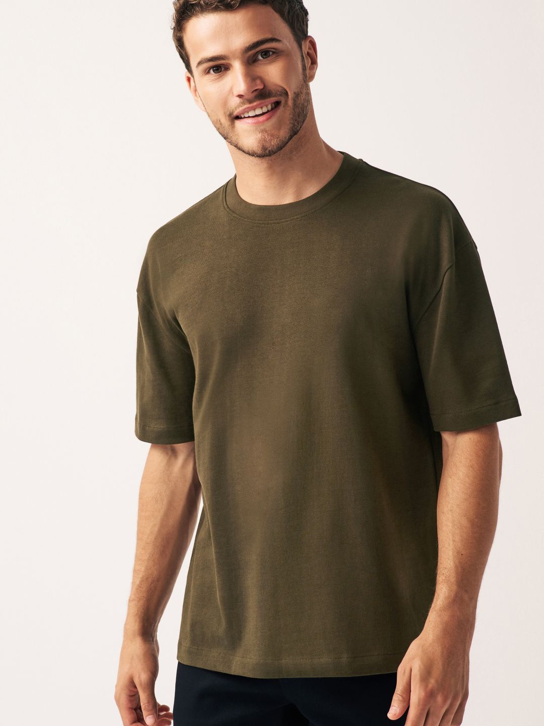

NEXT Pure Cotton Relaxed Fit Drop-Shoulder Sleeves Pure Cotton T-shirt, Green