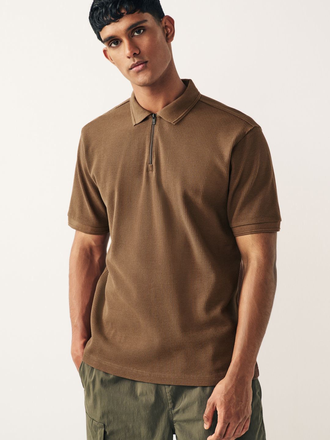 

NEXT Self Design Polo Collar Casual T-shirt, Brown