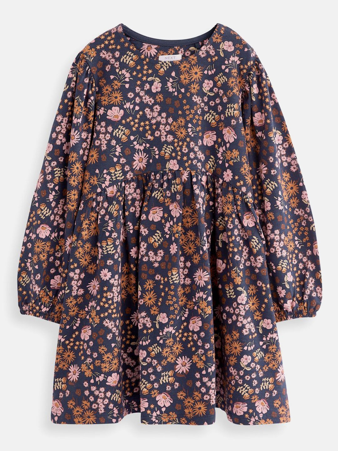 

NEXT Girls Floral Printed Pure Cotton Fit & Flare Dress, Navy blue