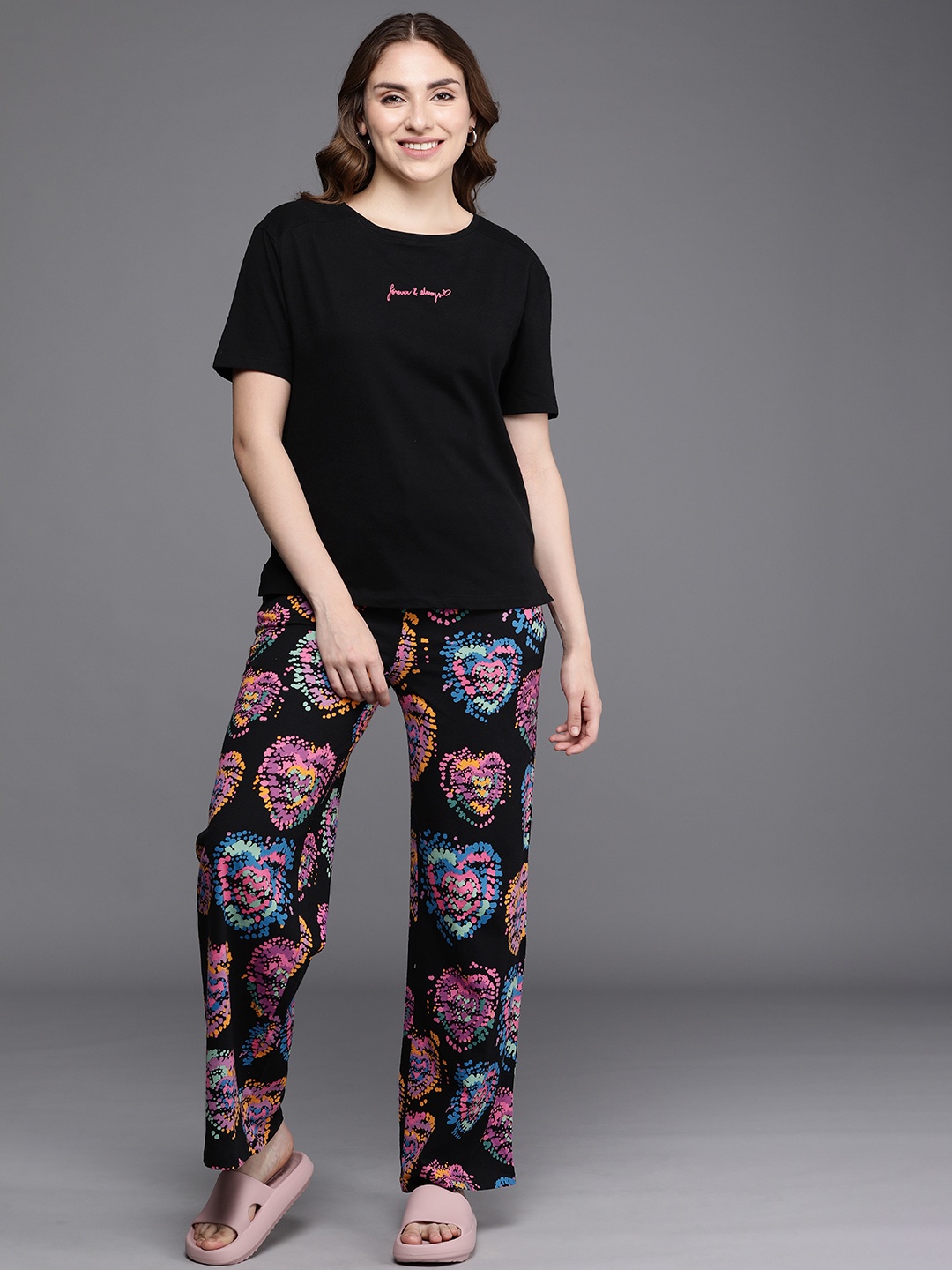 

NEXT Women Pure Cotton Printed Pyjama Set, Black