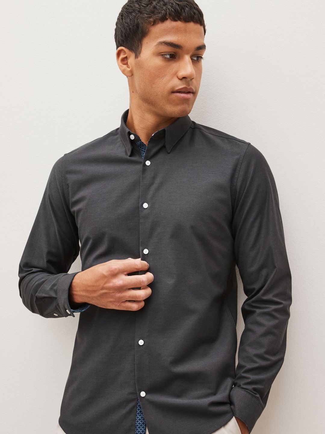 

NEXT Solid Regular Fit Casual Shirt, Grey