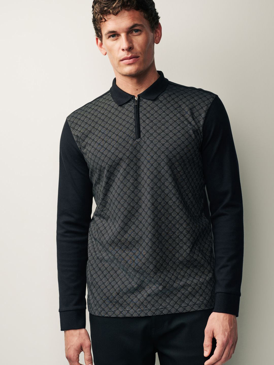 

NEXT Printed Polo Collar T-shirt, Black