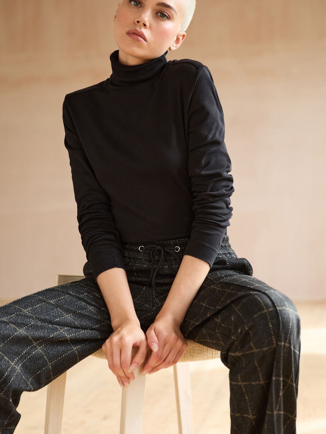 

NEXT Women High Neck Pure Cotton T-shirt, Black