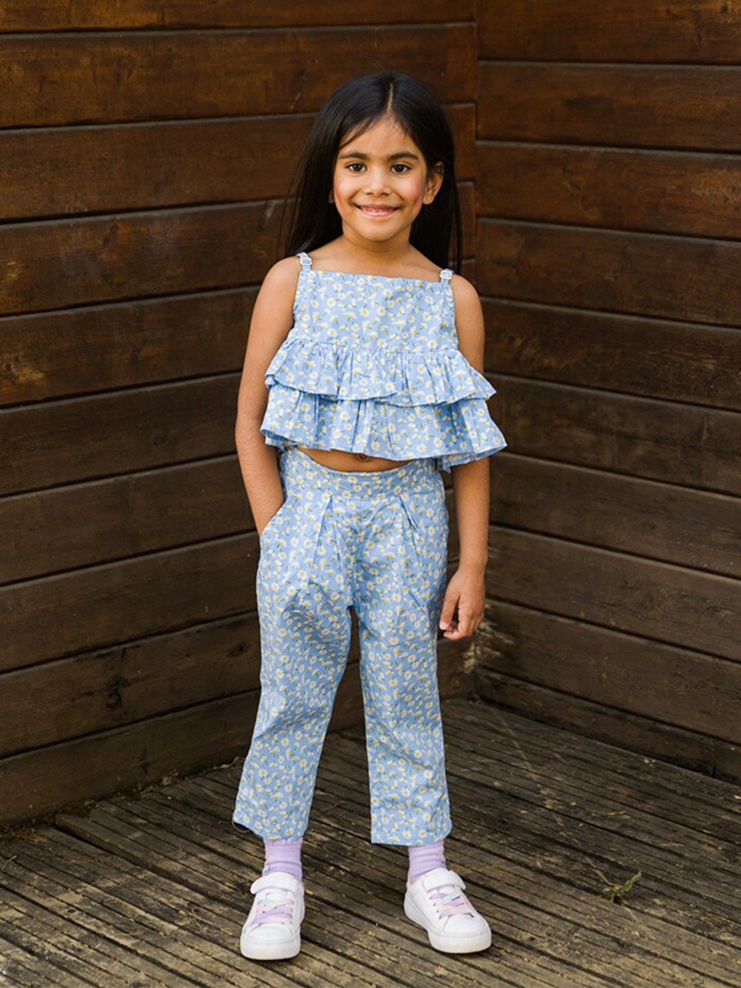 

Fairies Forever Girls Printed Shoulder Straps Top With Trousers, Blue