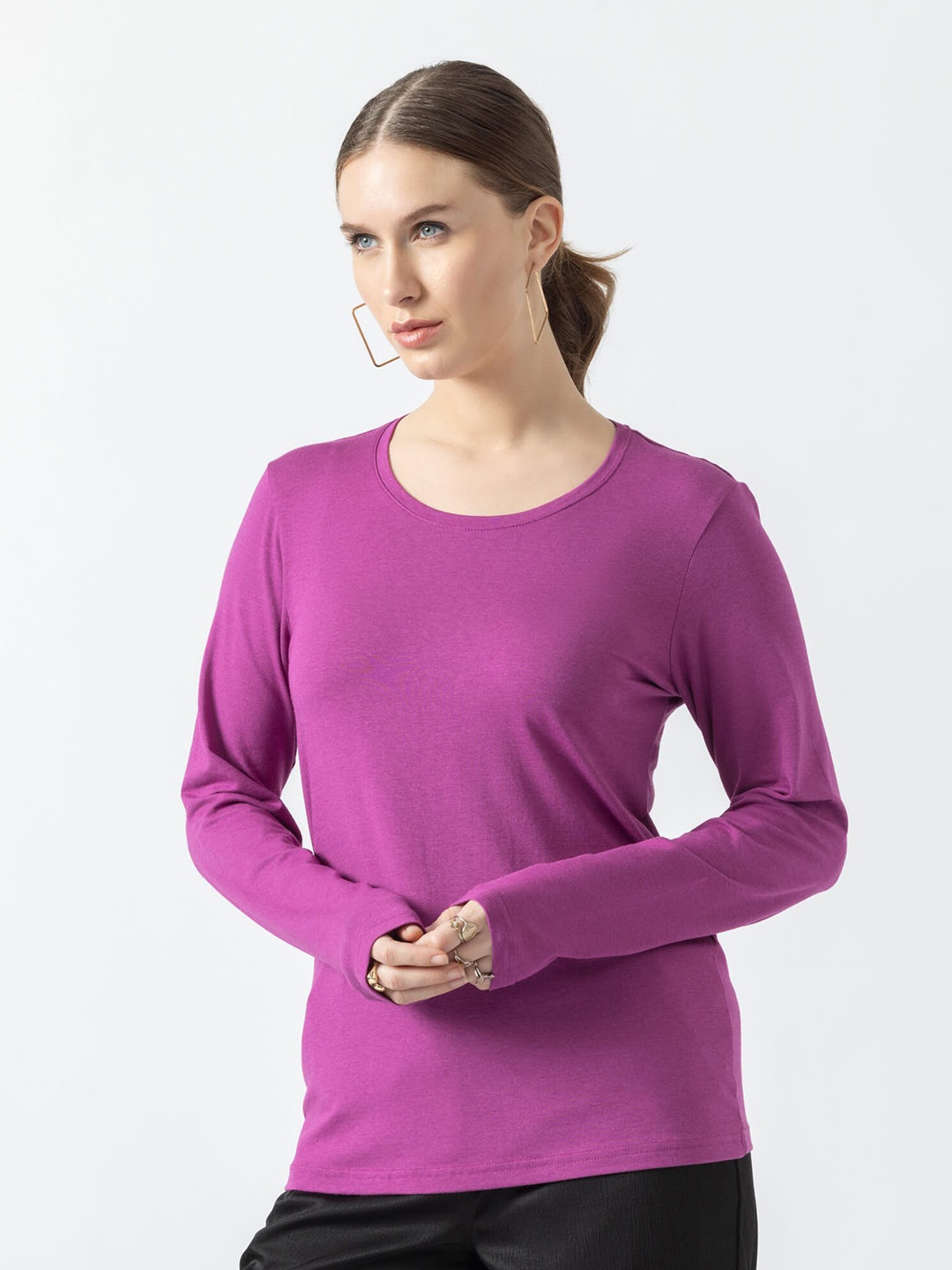 

B.Copenhagen Long Sleeves Round Neck T-shirt, Fuchsia