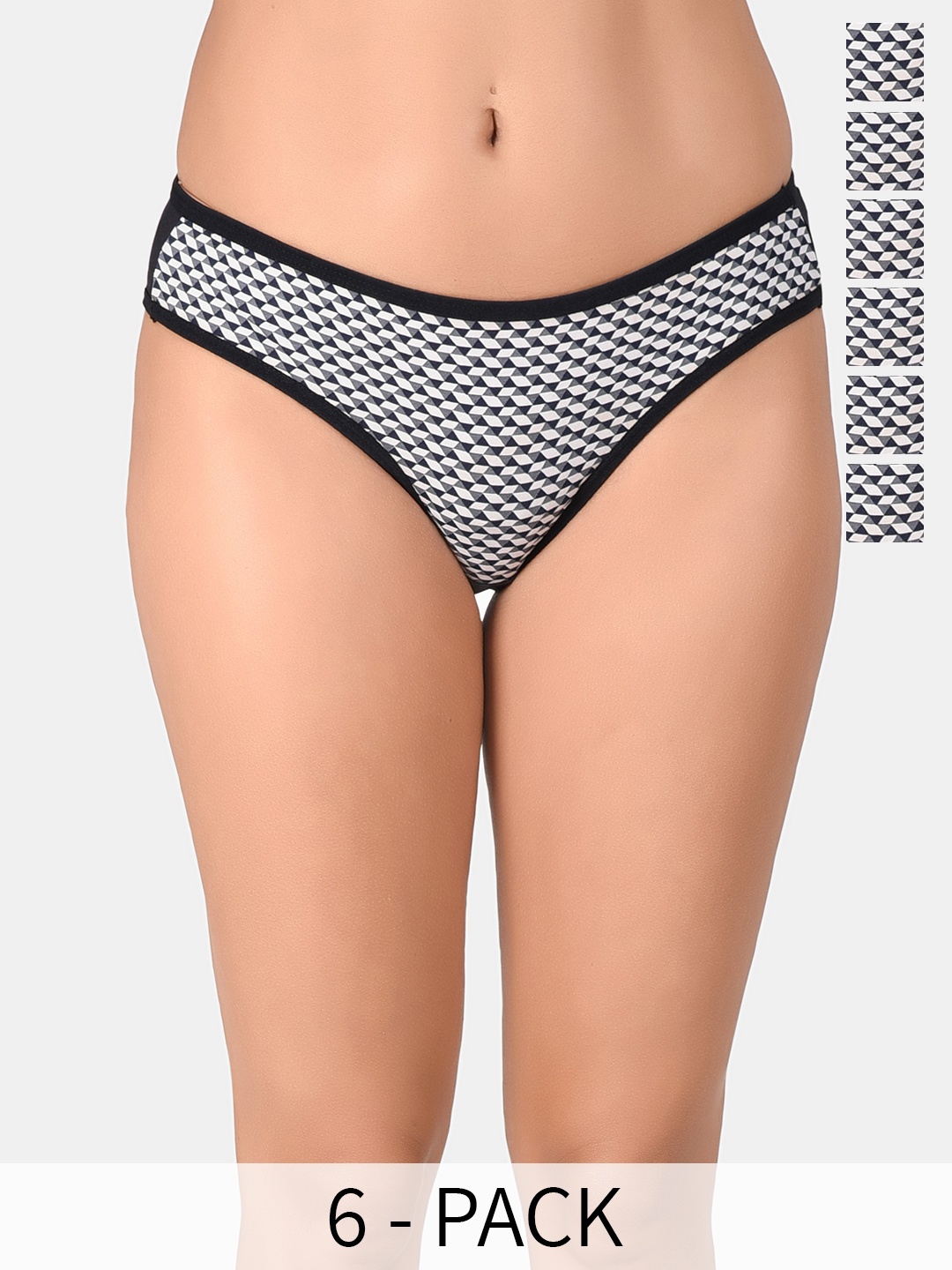 

Innocence Pack Of 6 Geometric Printed Low-Rise Bikini Briefs, Black