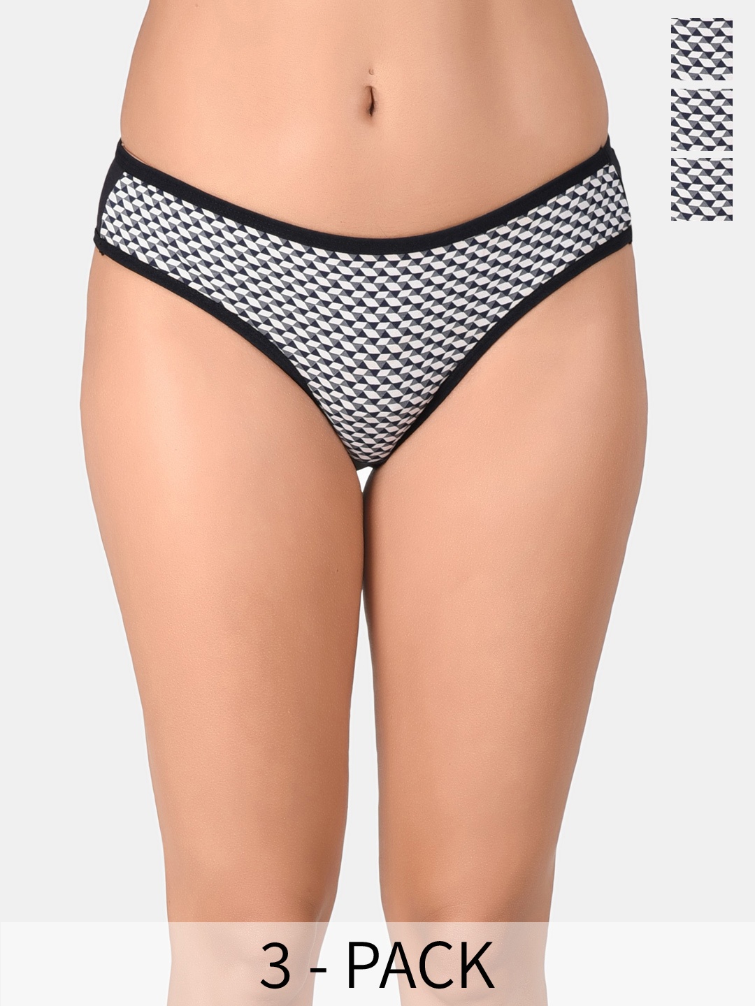 

Innocence Pack Of 3 Geometric Printed Low-Rise Bikini Briefs, Black