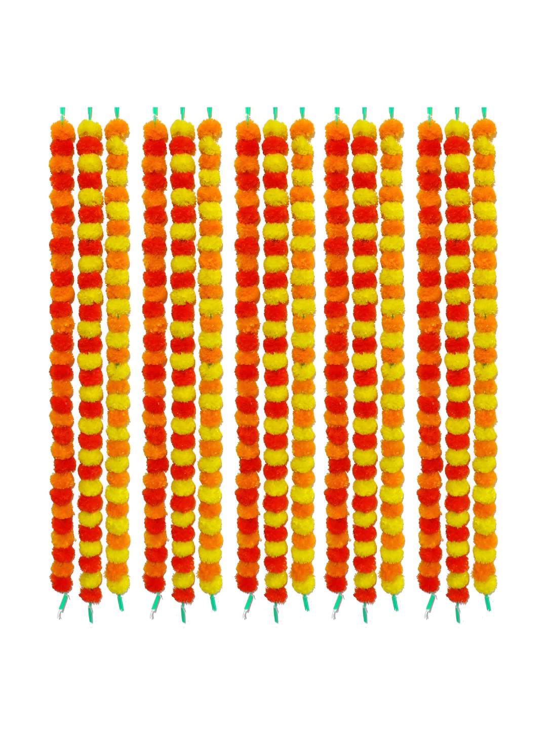 

iHandikart Red & Orange 15 Pieces Hanging Marigold Artificial Flowers