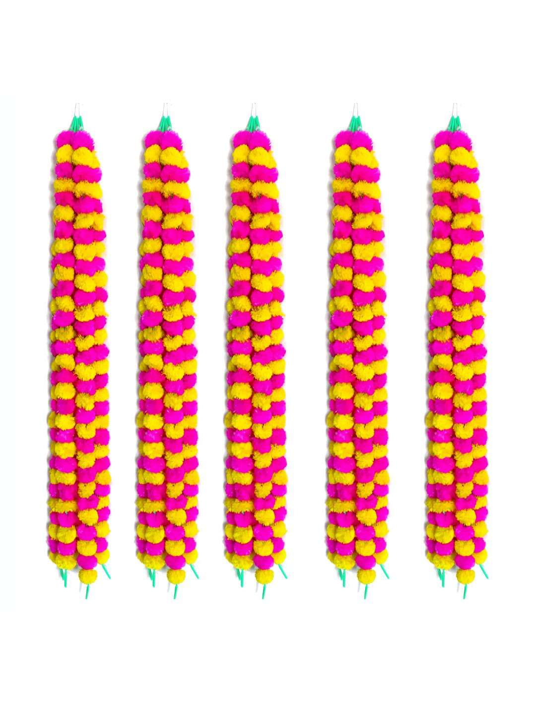 

iHandikart Pink & yellow 25 Pieces Hanging Marigold Artificial Flowers