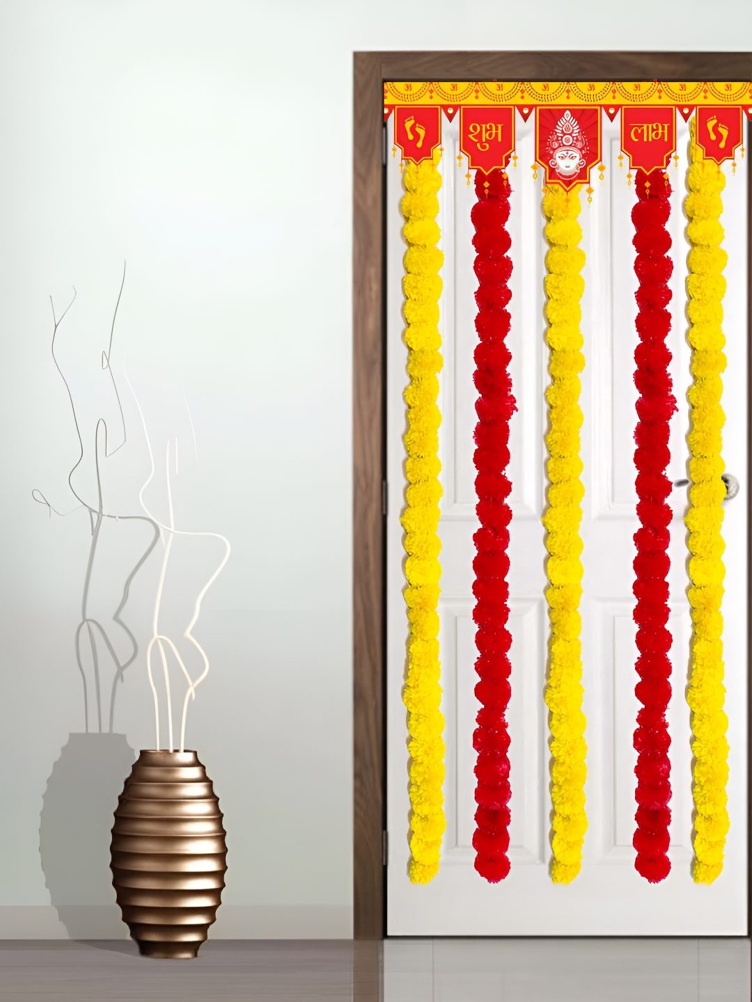 

iHandikart Yellow & Red 10 Pieces Hanging Marigold Artificial Flower