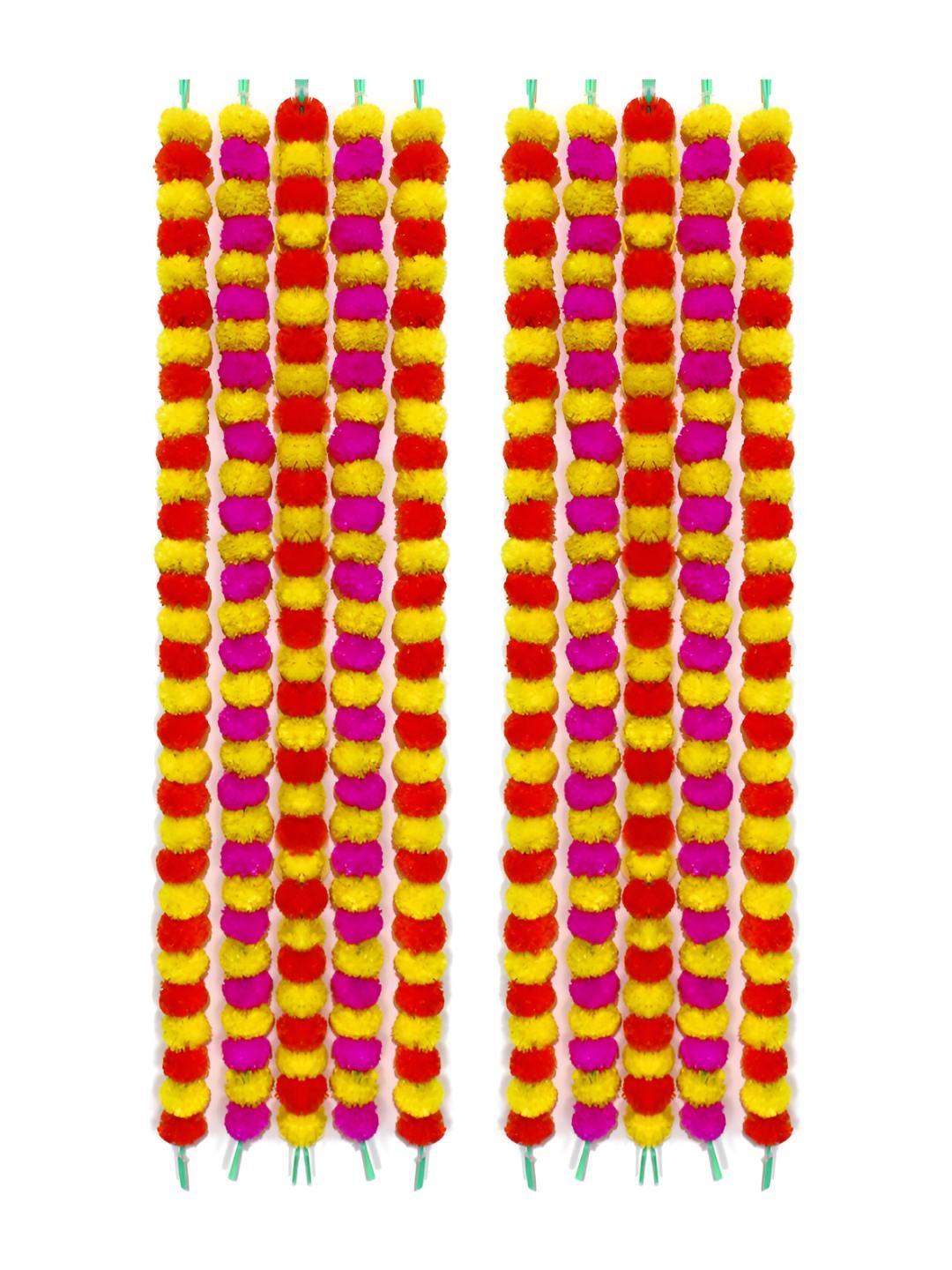 

iHandikart Yellow & Red 10 Pieces Hanging Marigold Artificial Flowers