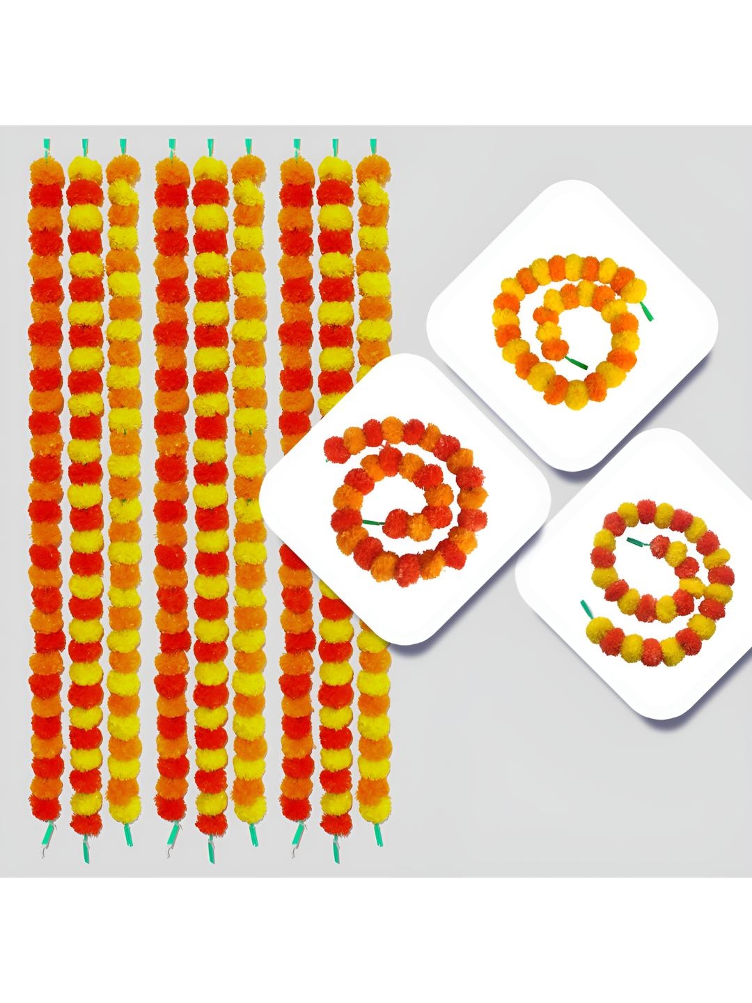 

iHandikart Yellow & Orange 24 Pieces Hanging Marigold Artificial Flower