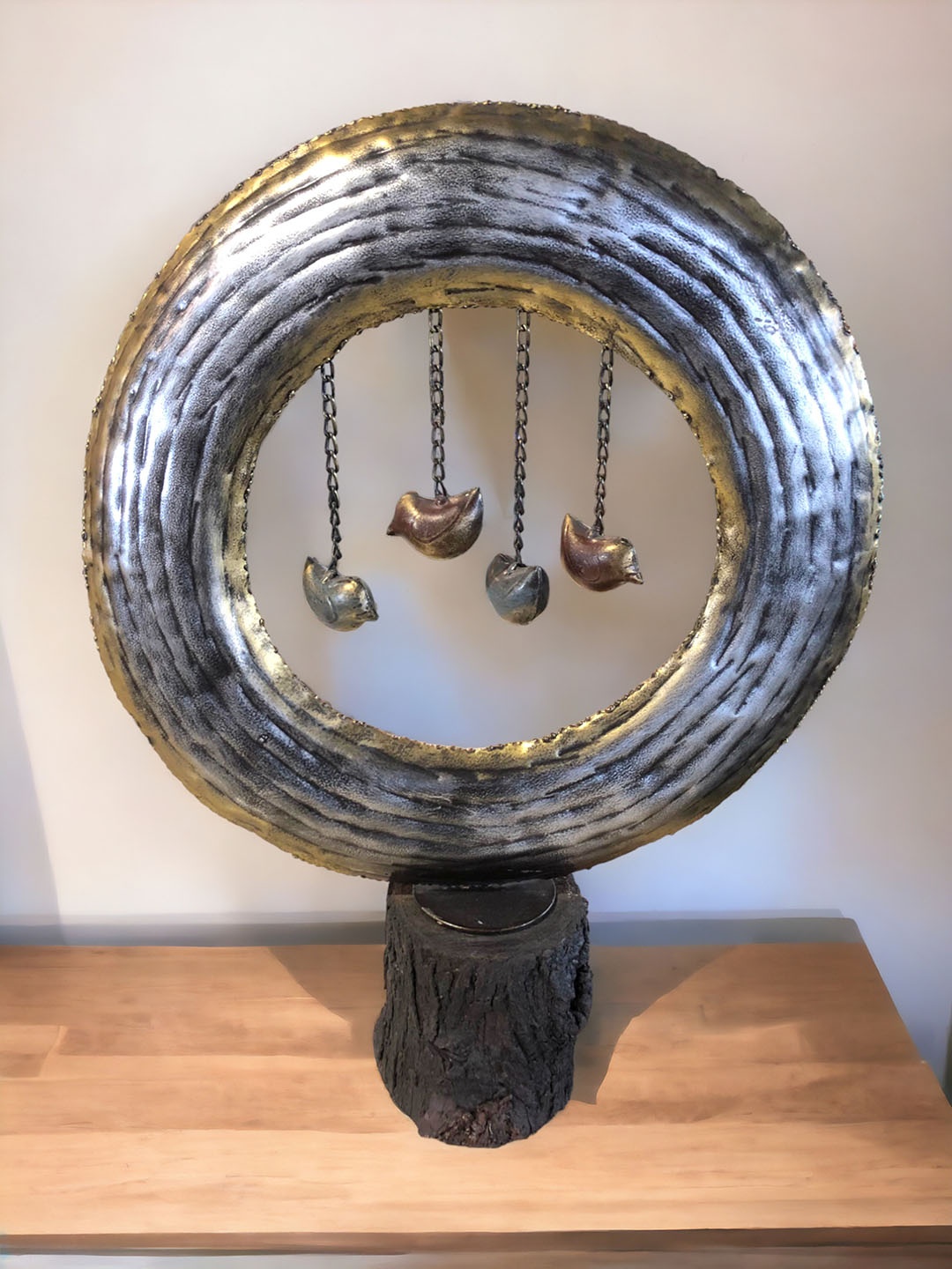 

The Artage Silver Toned Metal Birds with Wooden Base Showpiece