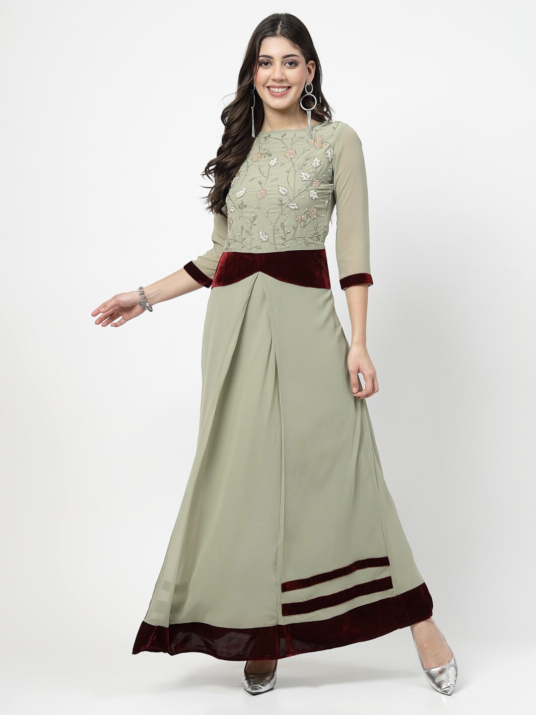 

Karmic Vision Floral Embellished Maxi Dress, Grey