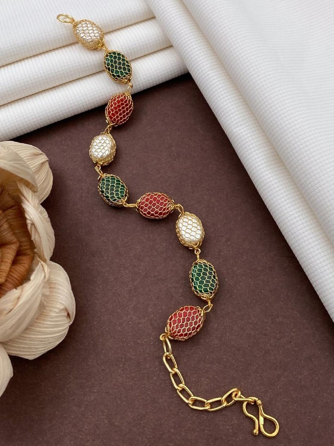 

ATIBELLE Gold-Plated Artificial Beads Beaded Wraparound Bracelet
