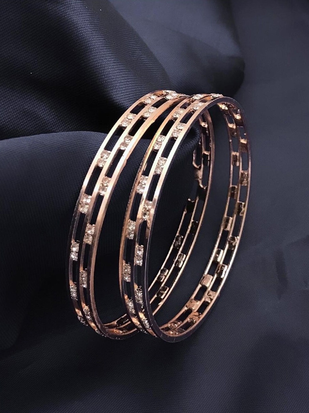 

ATIBELLE Set Of 2 Rose Gold-Plated CZ-Studded Bangles