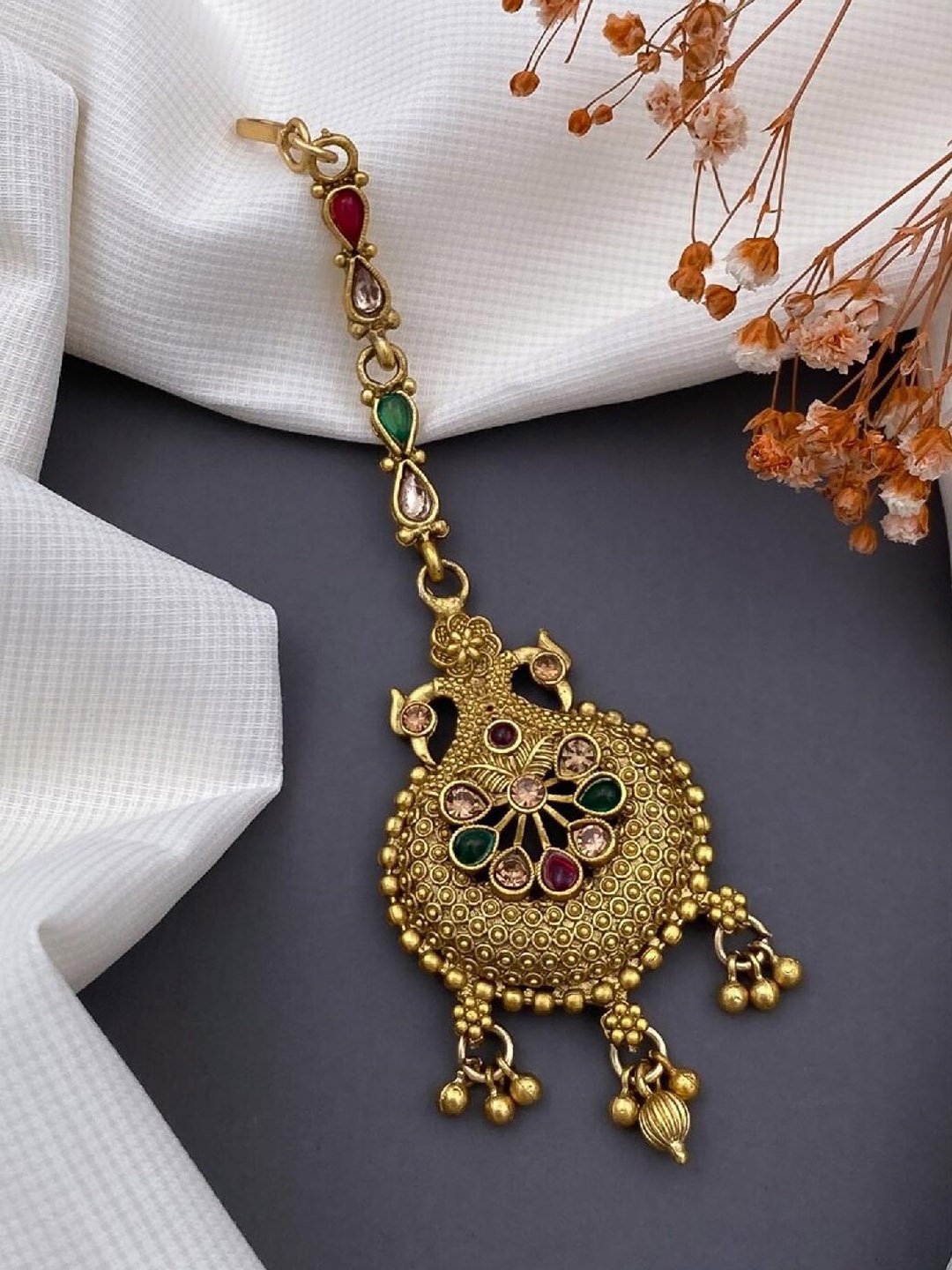 

ATIBELLE Gold-Plated Stone-Studded Maangtikka