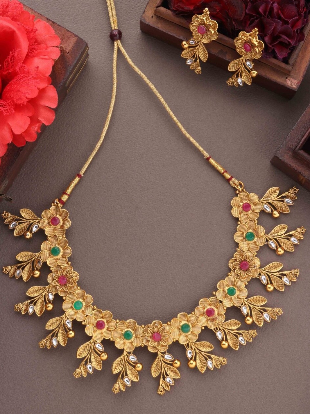 

ATIBELLE Gold-Plated Stone Studded Jewellery Set