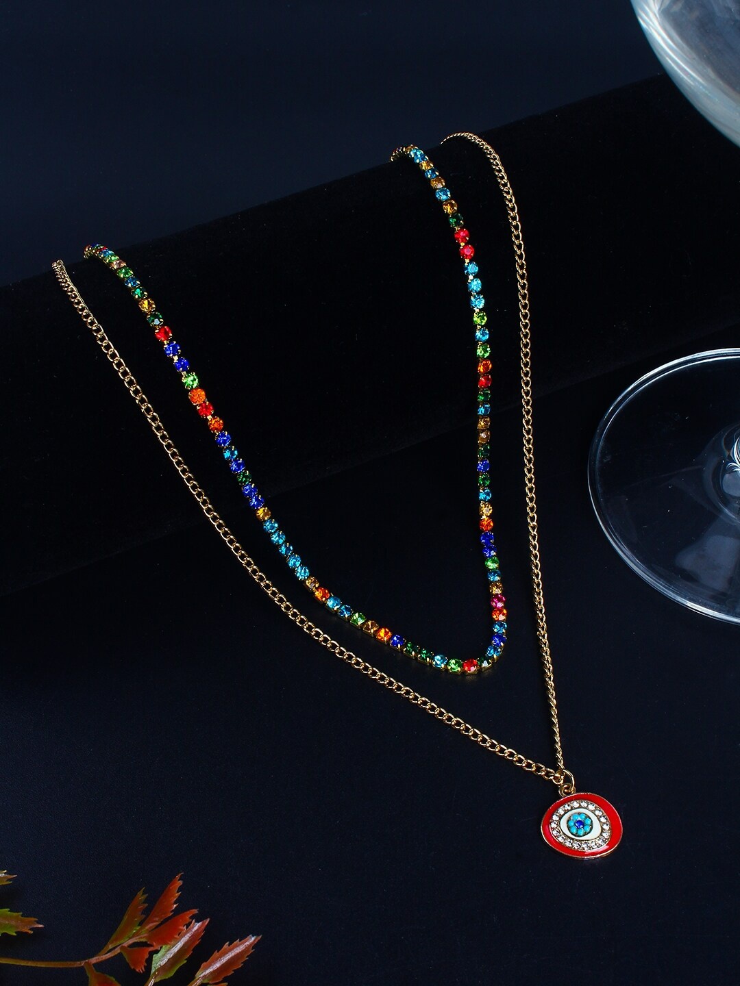 

Stylecast X KPOP Red Women Brass Gold-Plated Stone Studded Layered Necklace