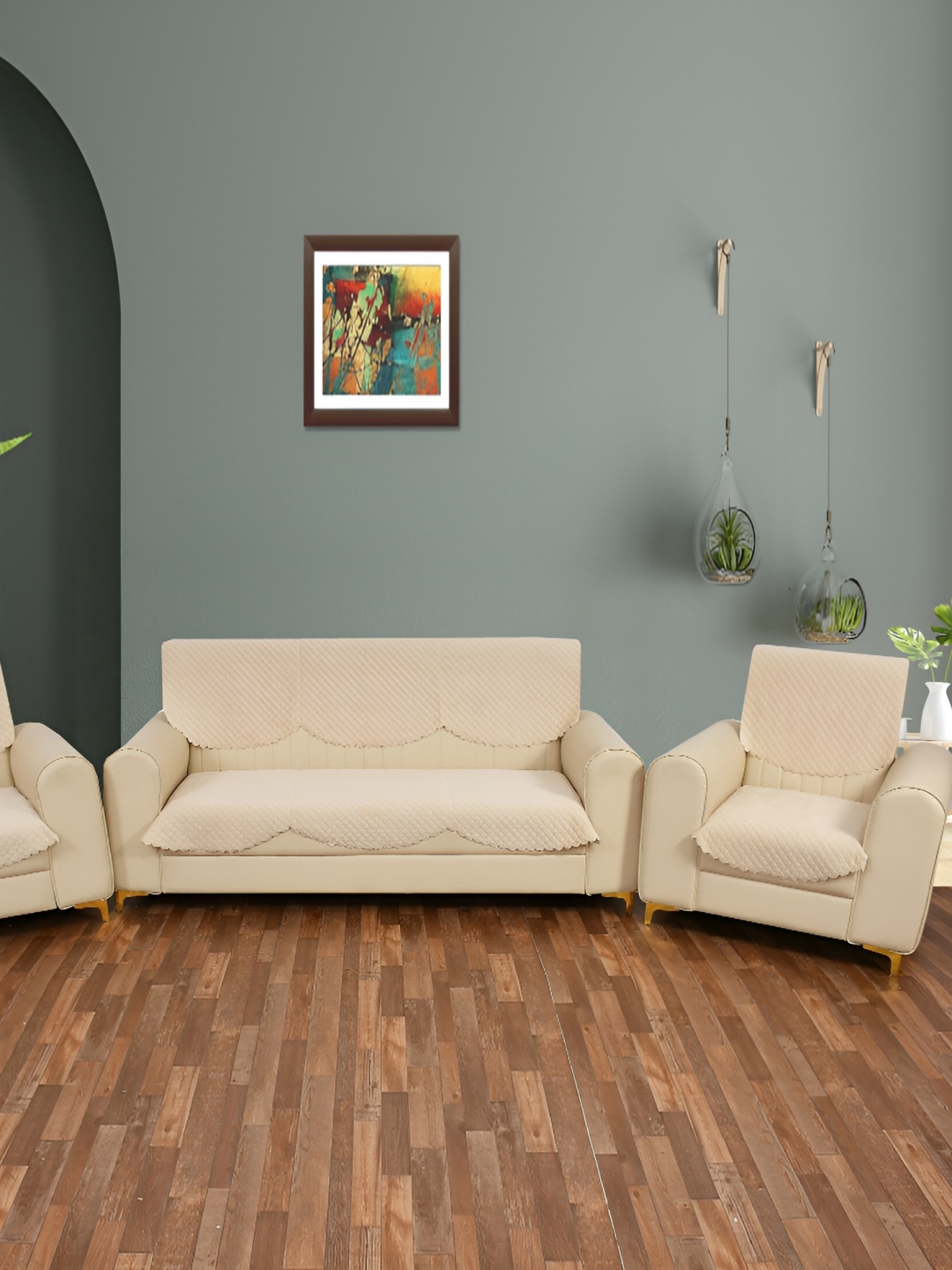 

hargunz Beige 6 Pieces Velvet Sofa Cover