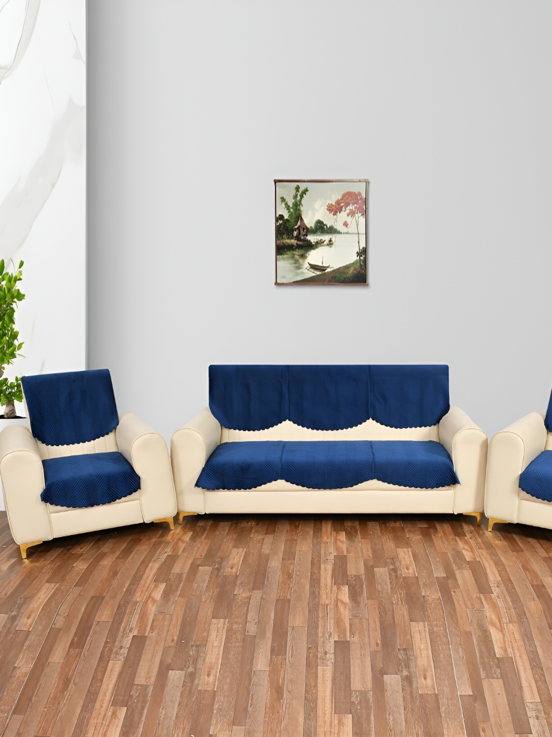 

hargunz Blue 6 Pieces Velvet Sofa Cover