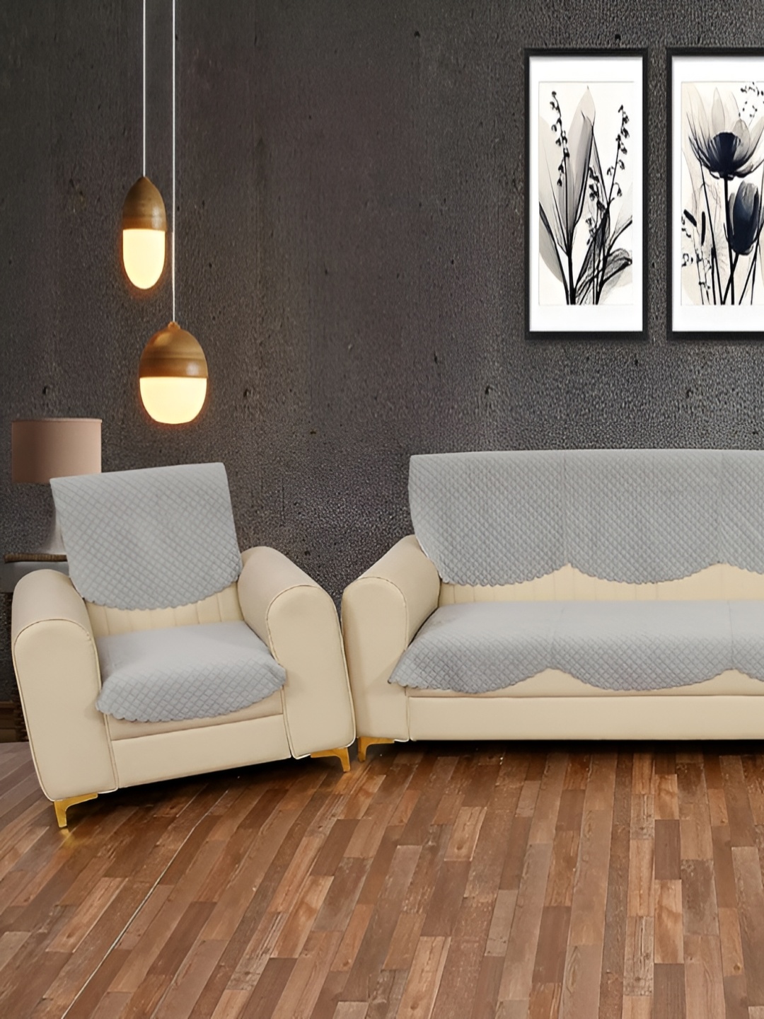 

hargunz Grey 6 Pieces Velvet Sofa Cover