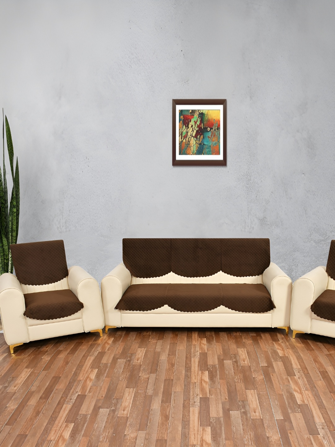 

hargunz Coffee Brown 6 Pieces Velvet Sofa Cover