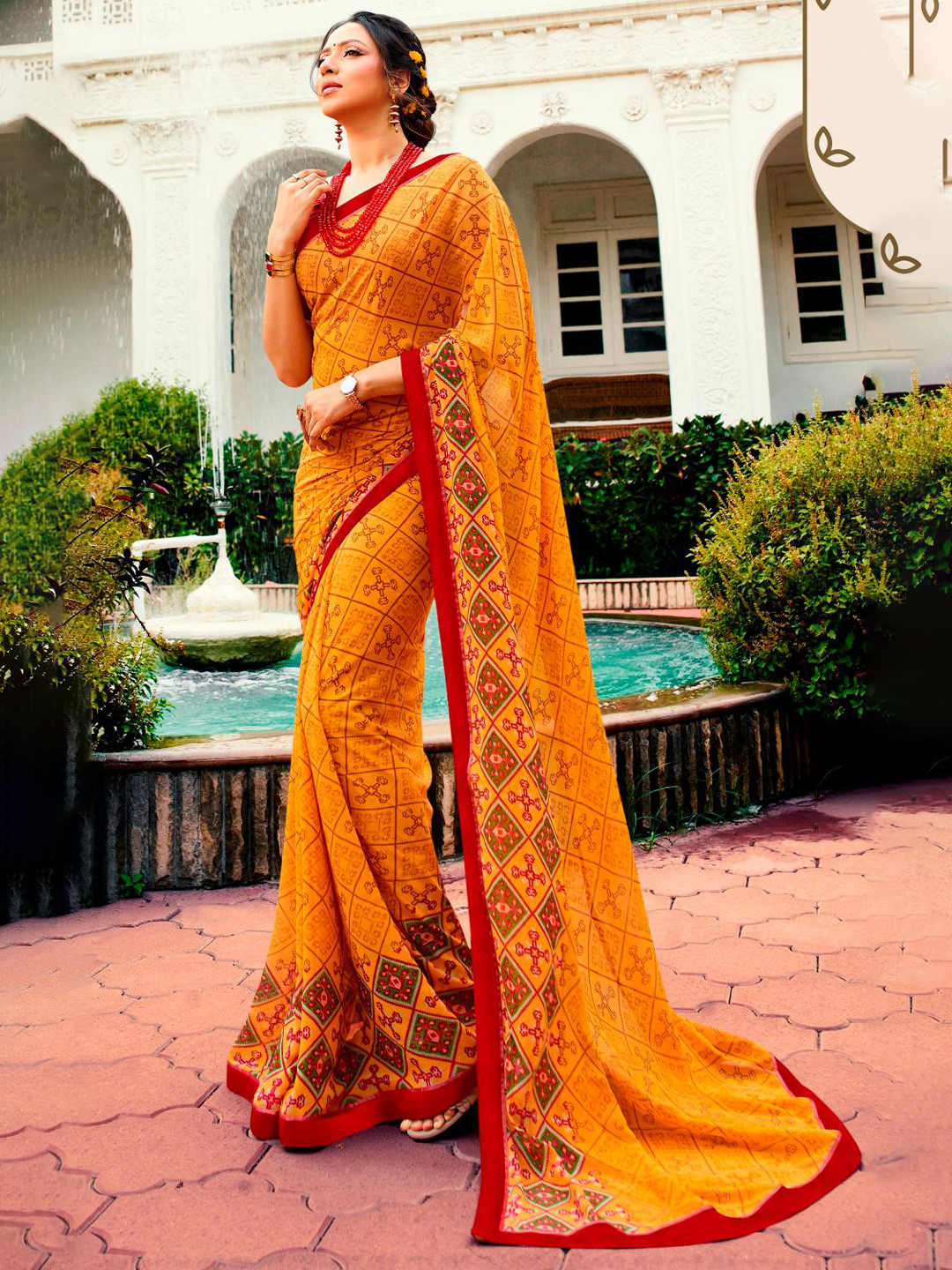 

Civamee Printed Georgette Designer Saree, Orange