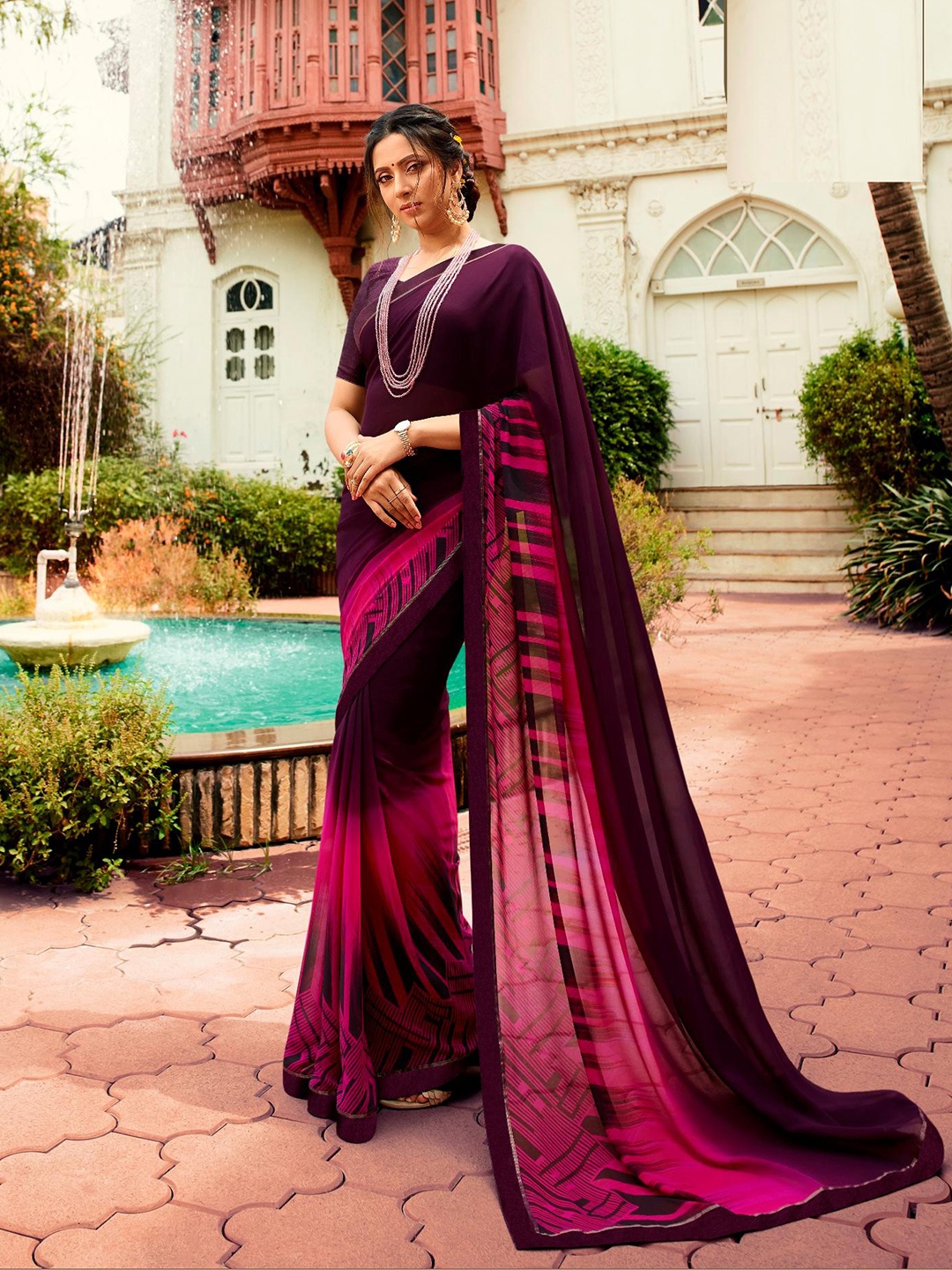 

Civamee Ombre Georgette Designer Saree, Magenta