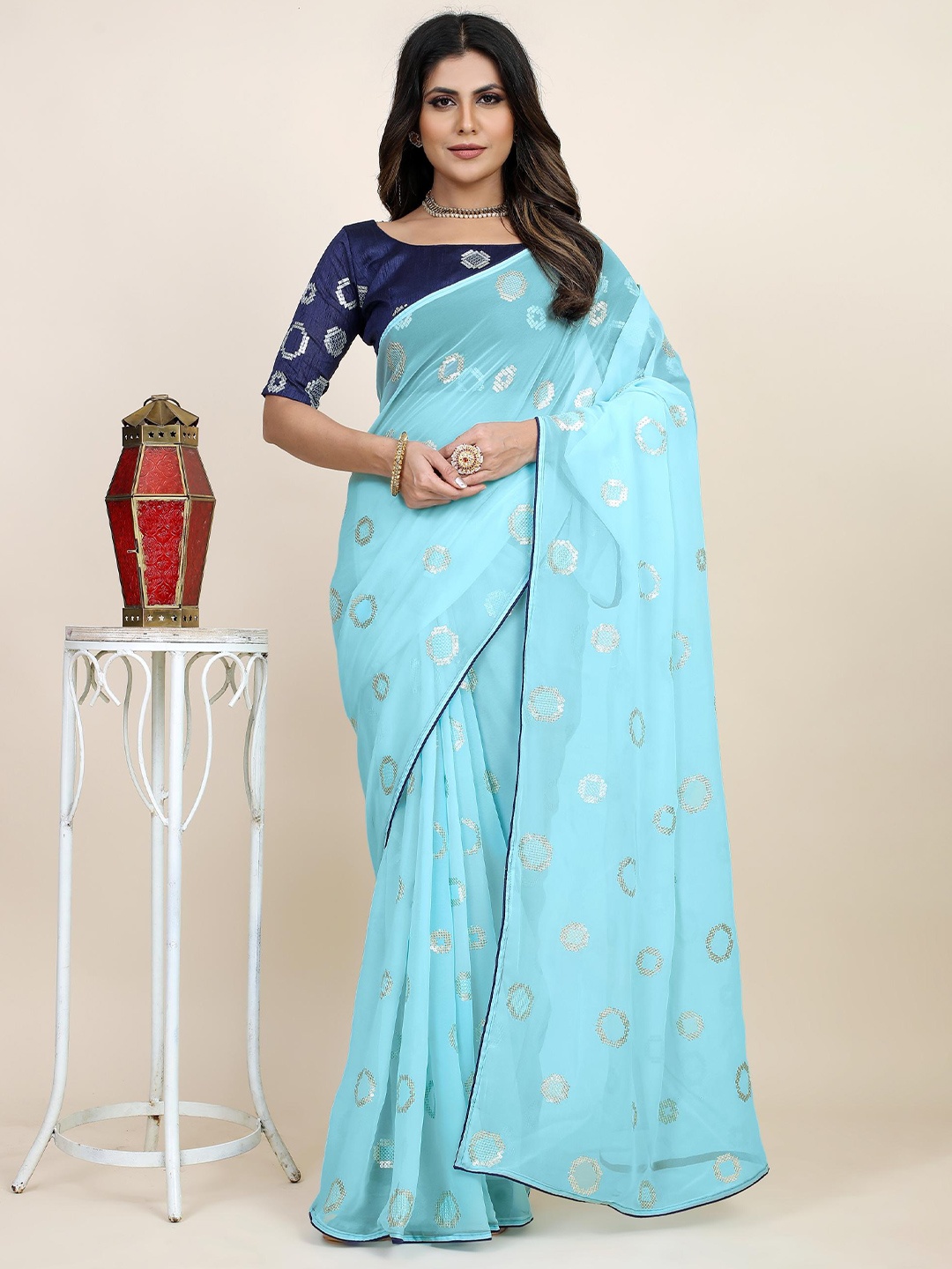 

Civamee Embellished Sequinned Georgette Designer Saree, Blue