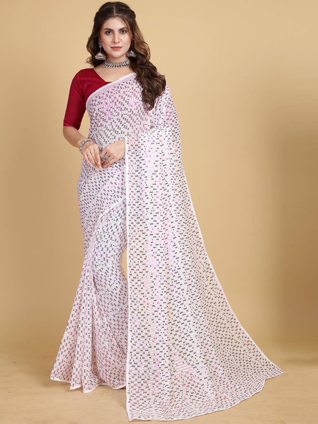 

Civamee Embellished Sequinned Georgette Designer Saree, Pink