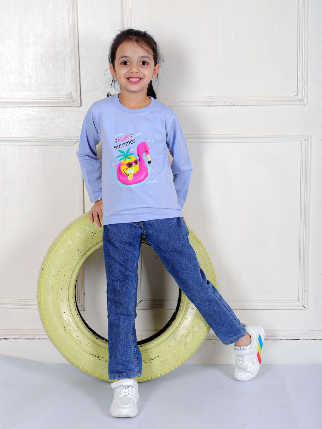 

Superminis Girls Graphic Printed Long Sleeves Cotton T-shirt, Blue