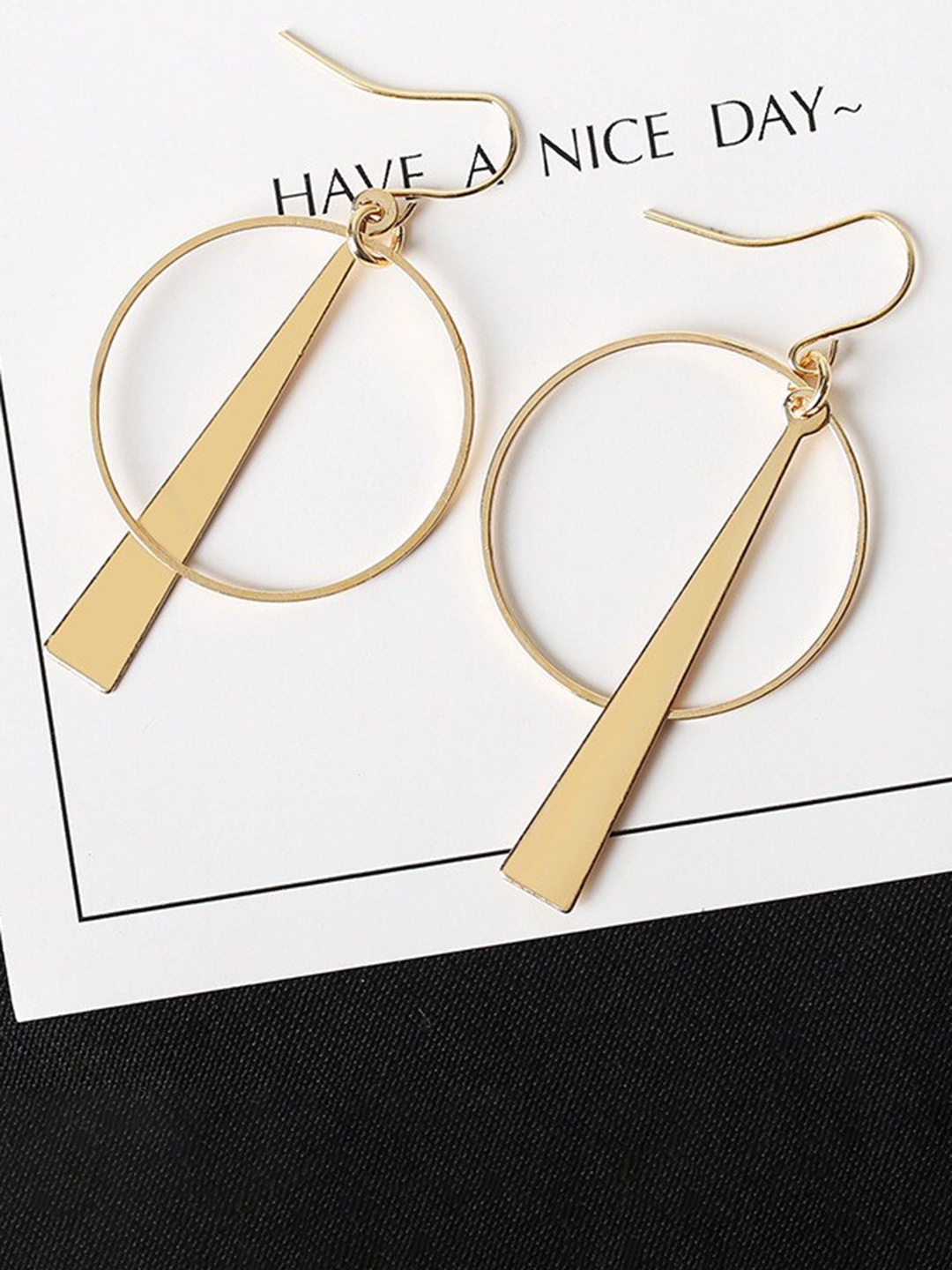 

MYKI Stainless Steel Gold-Plated Geometric Drop Earrings