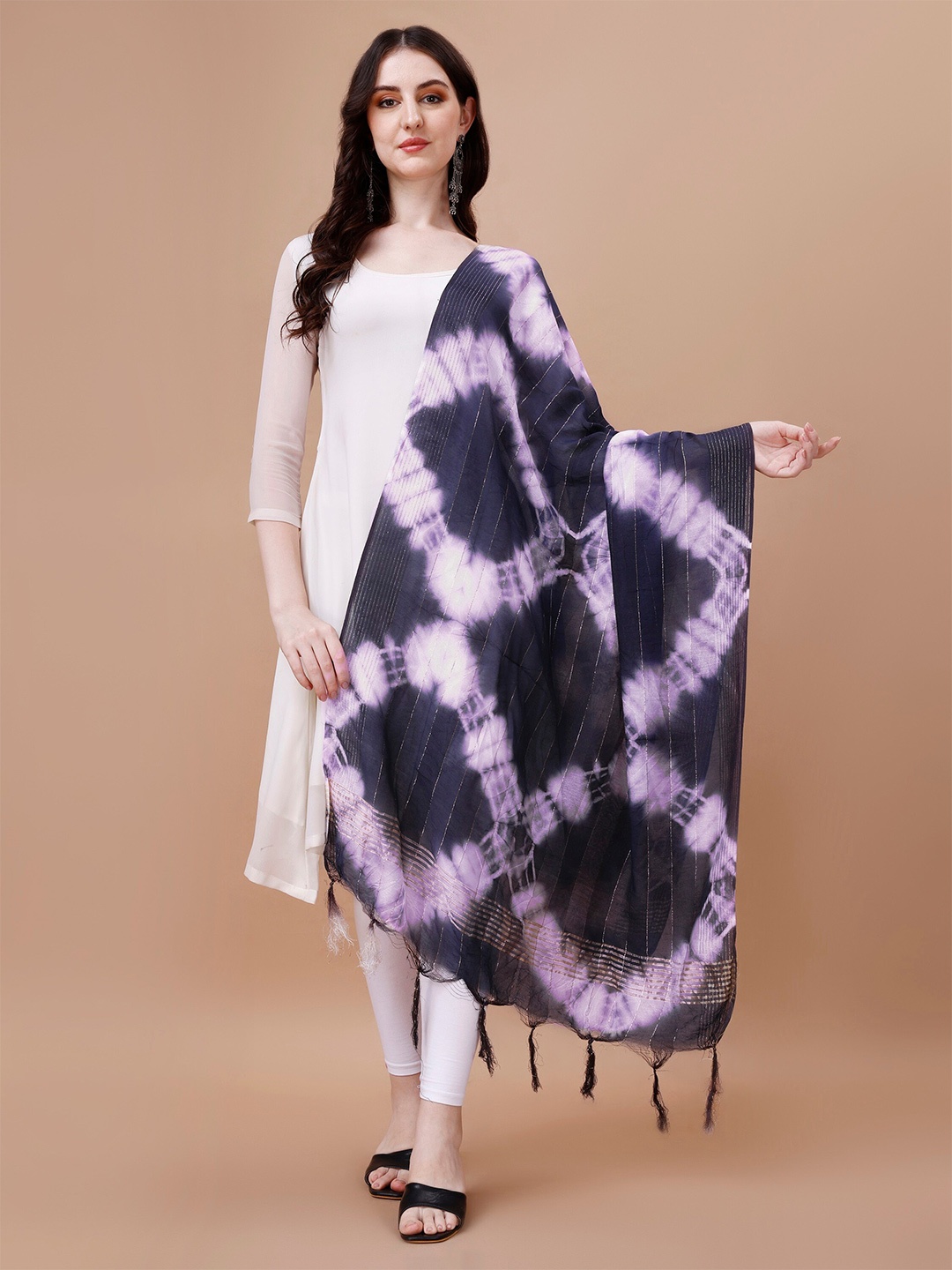

CANIZZARO Tie & Dye Dyed Tasselled Cotton Dupatta, Blue