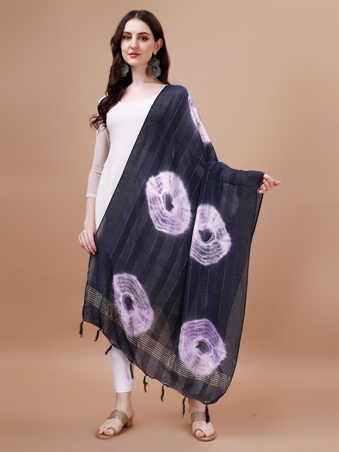 

CANIZZARO Tie & Dye Dyed Tasselled Cotton Dupatta, Blue