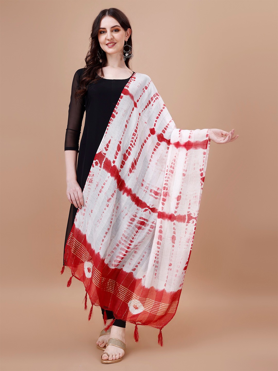 

CANIZZARO Tie & Dye Printed Cotton Dupatta, Red