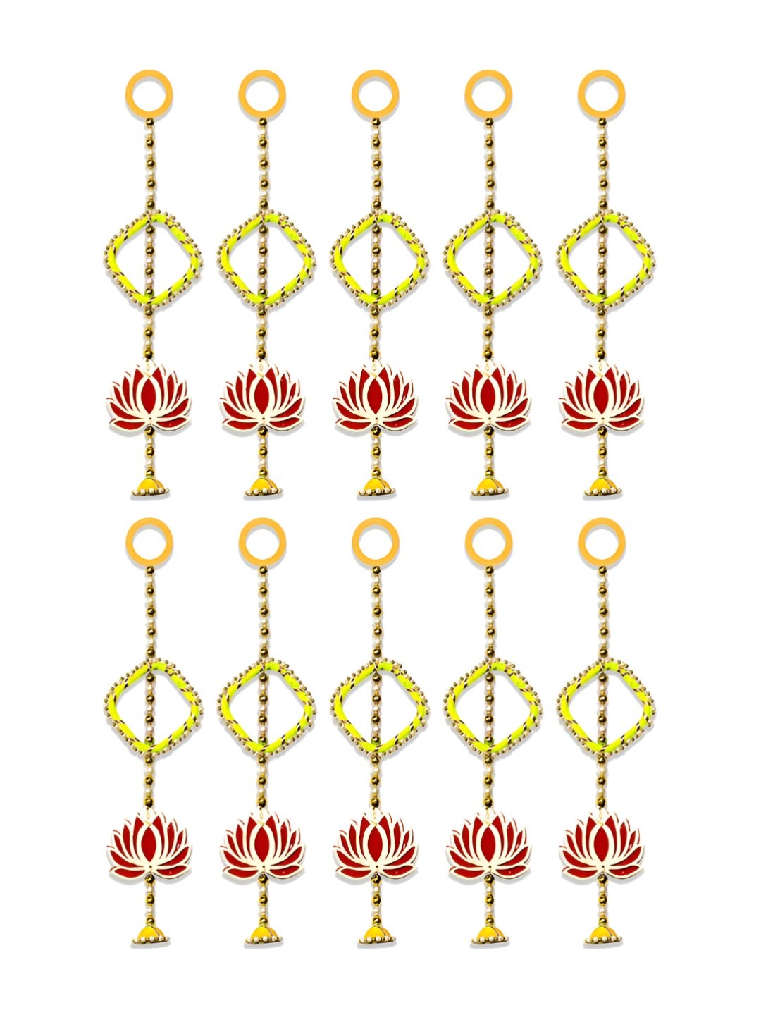 

iHandikart Red & Yellow 10 Pieces Wall Hanging With Lotus Artificial Flowers