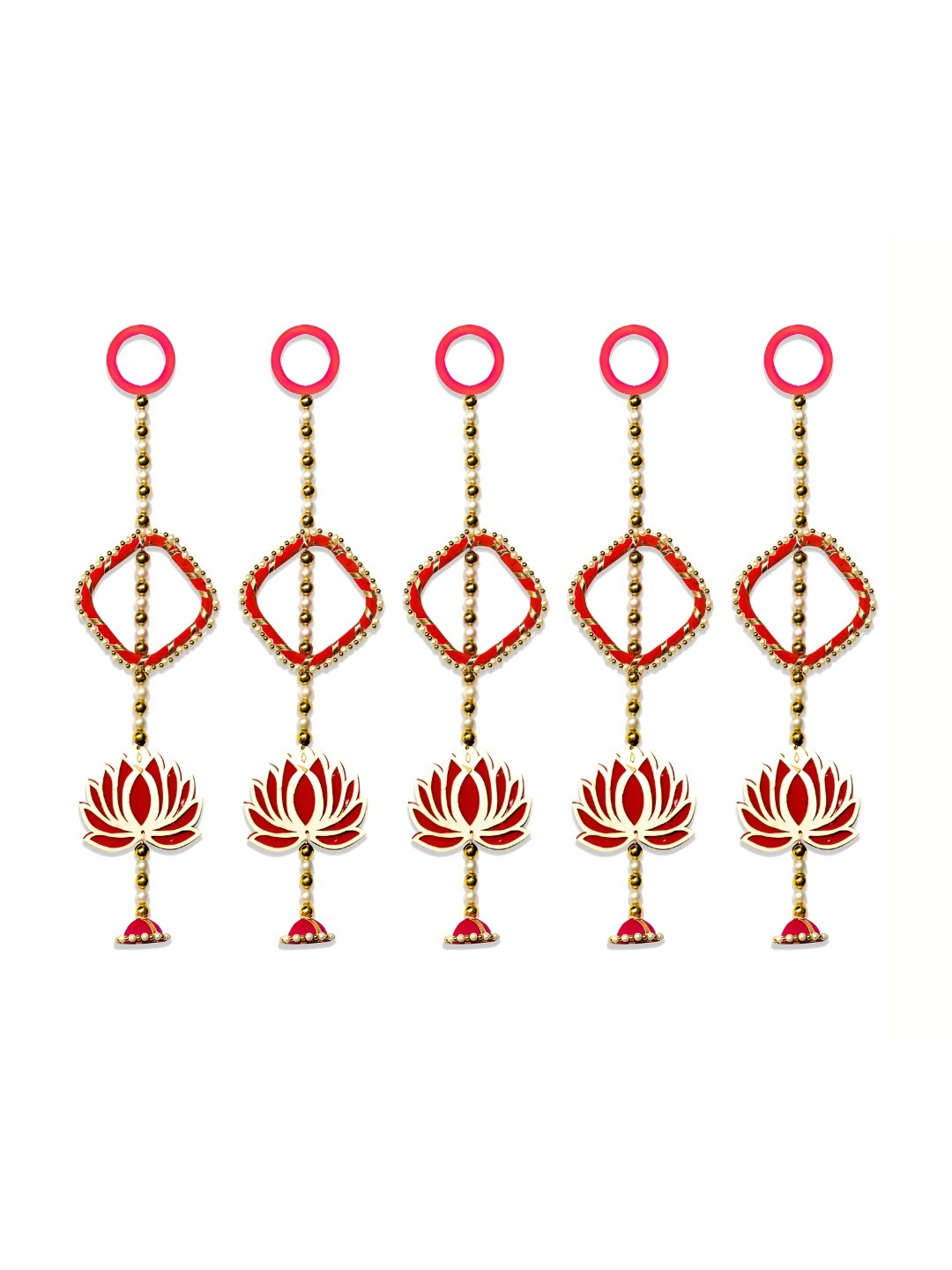 

iHandikart Red 5 Pieces Wall Hanging With Lotus Artificial Flowers