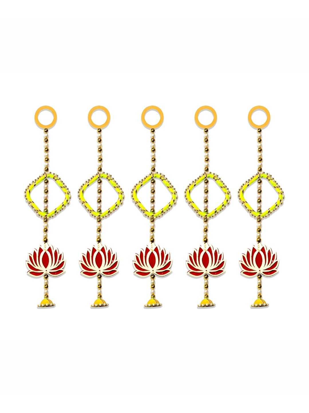 

iHandikart Red & Yellow 5 Pieces Wall Hanging With Lotus Artificial Flowers